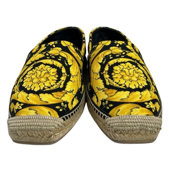 VERSACE EXCELLENT MEN’S BAROQUE GOLD BLACK ESPADRILLES SIZE 12 / 45 - Picture 3 of 11